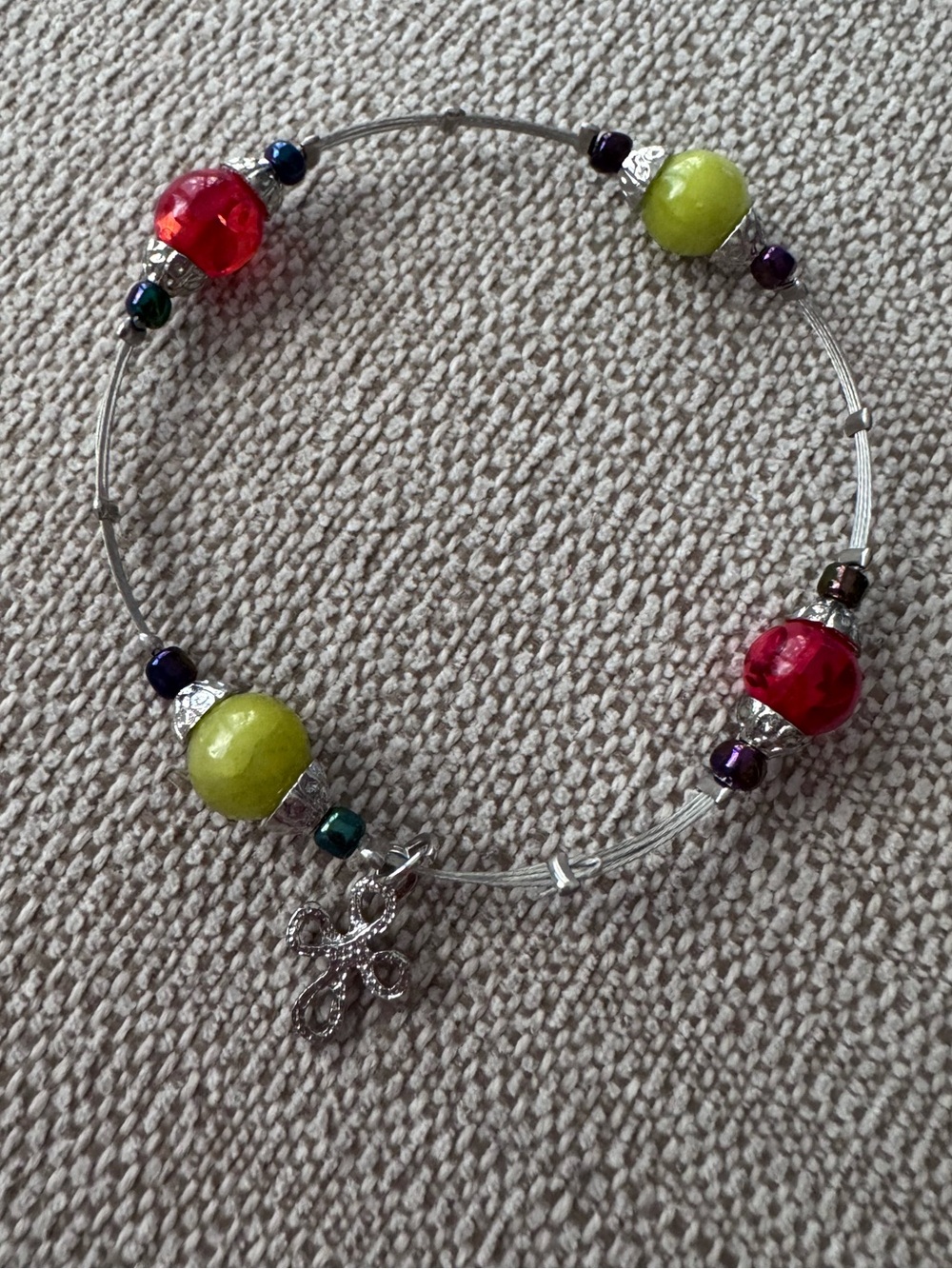 Green & Red Beaded Cross Charm Bracelet for Women